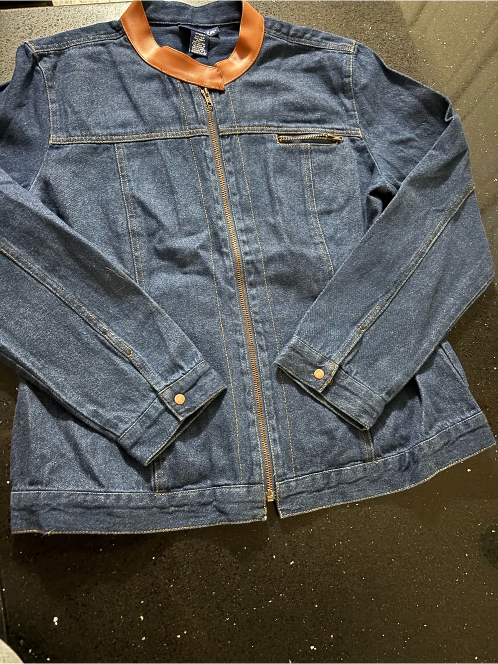 Forenza Dark Blue Denim Bomber with Tan Collar